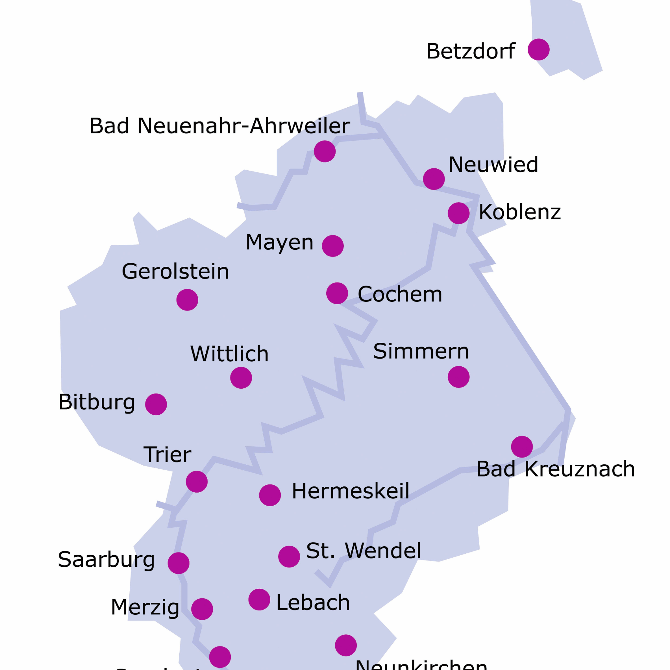 Landkarte Standorten der Lebensberatungsstellen